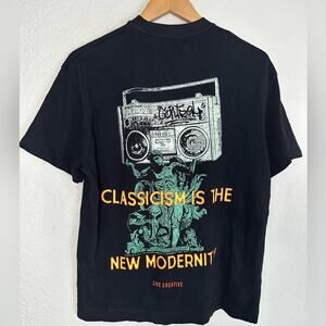 Classicism is the New Modernity Black Graphic T-Shirt Say Anything Boombox Y2K